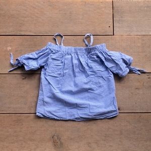 Cute off the shoulder blue and white top